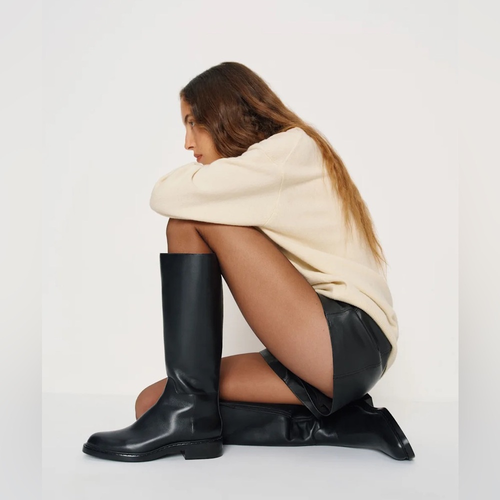 NEW Reformation Nancy Black Knee-High Women's Leather Riding Boot, US W 8.5